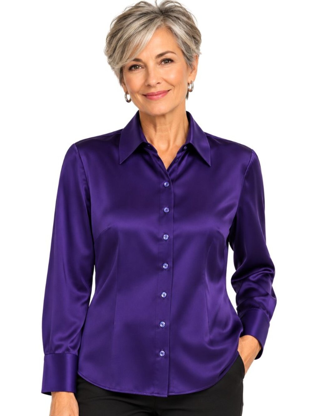 Talbots Petites Purple Silk Charmeuse Long Sleeve Blouse